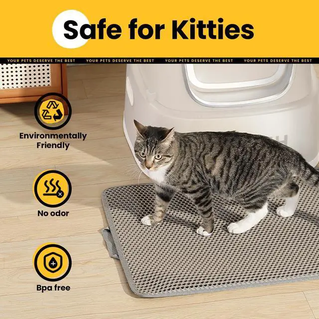 Alt view image 5 of 7 - Cat Litter Mat New Size 23.6"x14.6" for Small Spaces, Upgrade Super Waterproof Back Layer Litter Box Mat, Non Slip, Durable, Soft on Paws Kitty Trapping Matt, Gray