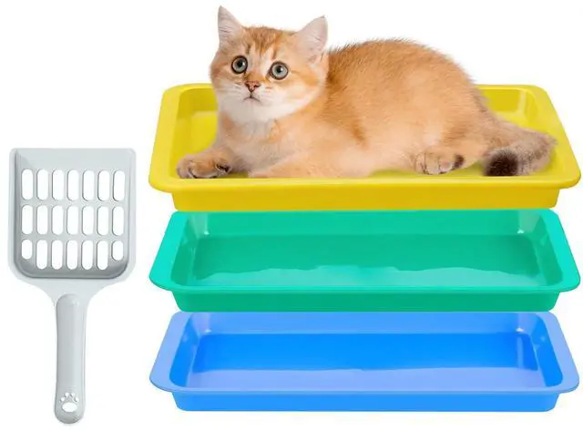 Main image of 3 Pcs Kitten Litter Box,9.6"*7.2''*0.9'' Plastic Portable Small Litter Pan Low Entry Waterproof Bunny Cat Litter Box,Multi Color Nonstick Litter Tray Travel Toilet for Small Pet Guinea Pig Rabbit