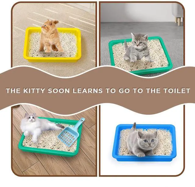 Alt view image 4 of 7 - 3 Pcs Kitten Litter Box,9.6"*7.2''*0.9'' Plastic Portable Small Litter Pan Low Entry Waterproof Bunny Cat Litter Box,Multi Color Nonstick Litter Tray Travel Toilet for Small Pet Guinea Pig Rabbit