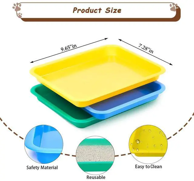 Alt view image 3 of 7 - 3 Pcs Kitten Litter Box,9.6"*7.2''*0.9'' Plastic Portable Small Litter Pan Low Entry Waterproof Bunny Cat Litter Box,Multi Color Nonstick Litter Tray Travel Toilet for Small Pet Guinea Pig Rabbit