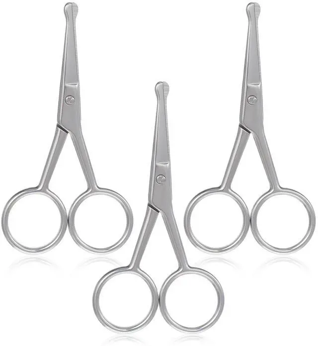 Main image of Chsoejuf 3 PCS Nose Hair Scissors, Professional Stainless Steel Eyebrow Scissors, Safety Small Sicssor for Men Women, Rounded Tip Design Facial Hair Trimming for Nose Grooming Mustache Beard(Silver)