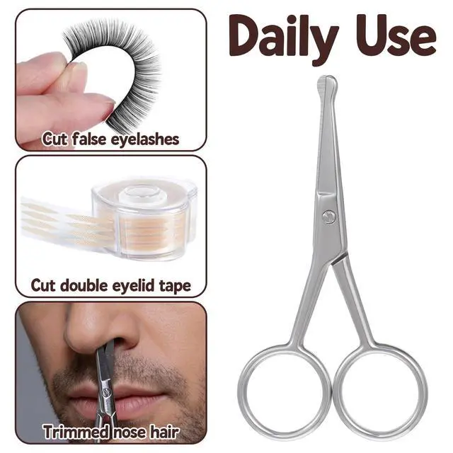 Alt view image 4 of 7 - Chsoejuf 3 PCS Nose Hair Scissors, Professional Stainless Steel Eyebrow Scissors, Safety Small Sicssor for Men Women, Rounded Tip Design Facial Hair Trimming for Nose Grooming Mustache Beard(Silver)