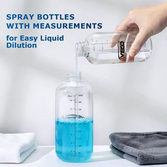 Alt view image 2 of 7 - 15oz Graduated Spray Bottles, 4-Pack 360° Any-Angle Spraying for Easy Dilution, Leak-Resistant spray bottles for Cleaning, Plants, Hair & Pet Use + Foldable Funnel