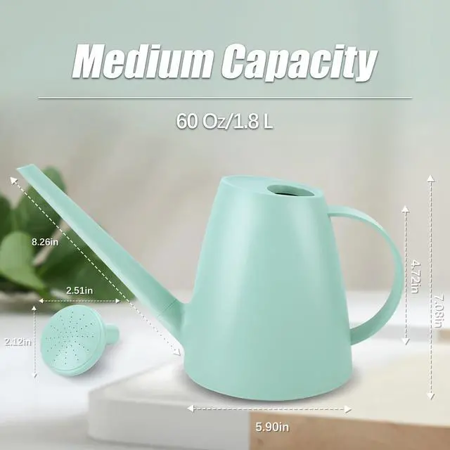 Alt view image 2 of 7 - 1.8L Watering Can for Indoor Plants, Small Watering Can with Long Spout & Removable Nozzle, Plastic Indoor Water Can for House Plants, Garden Flowers(Approx. 0.5 Gallon)