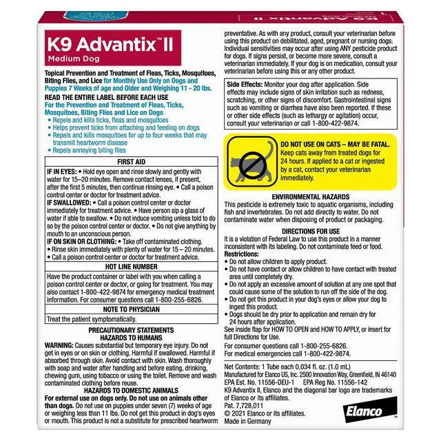 Alt view image 2 of 7 - K9 Advantix II Medium Dog Vet-Recommended Flea, Tick & Mosquito Treatment & Prevention | Dogs 11-20 lbs. | 1-Mo Supply