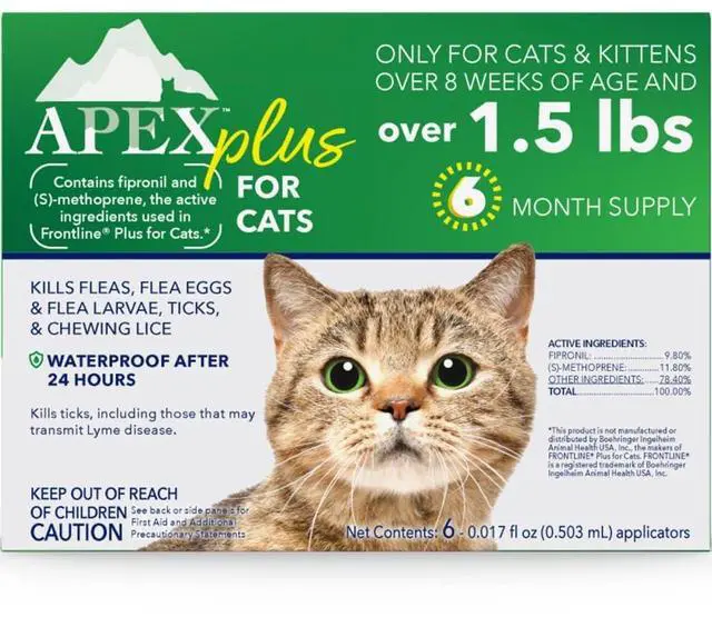 Main image of Apex Plus Cat Flea and Tick Treatment | 6-Month Supply, Over 1.5 lbs | Flea Treatment for Cats & Kittens | 24-Hour Activation, Waterproof, 30-Day Protection