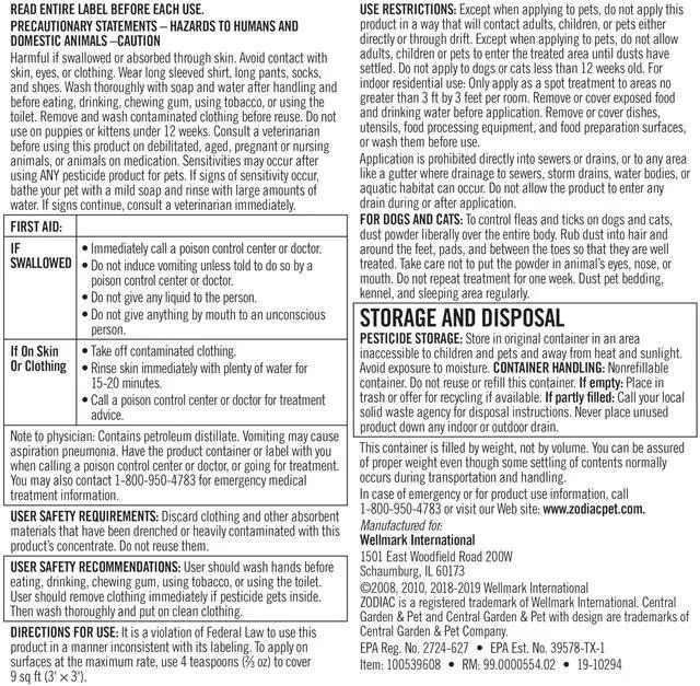 Alt view image 2 of 3 - Zodiac Flea & Tick Powder for Dogs, Puppies, Cats & Kittens beige Small