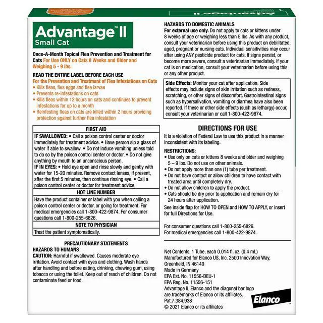 Alt view image 2 of 7 - Advantage II Small Cat Vet-Recommended Flea Treatment & Prevention | Cats 5-9 lbs | 1-Month Supply