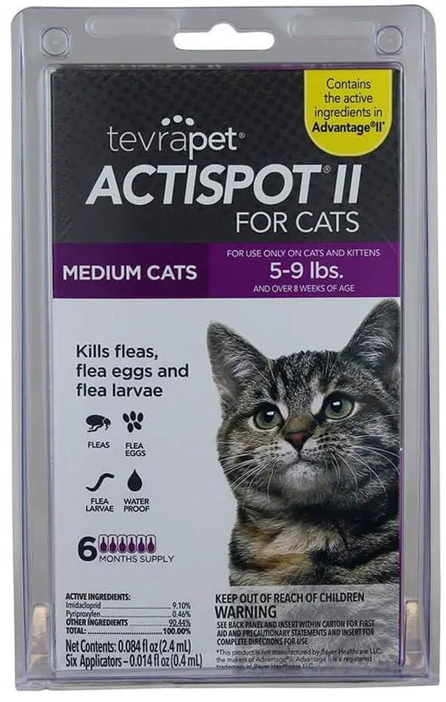 Main image of TevraPet Actispot II Flea Treatment for Small and Medium Cats 5-9 lbs | 6 Doses | Powerful Prevention and Control, Clear
