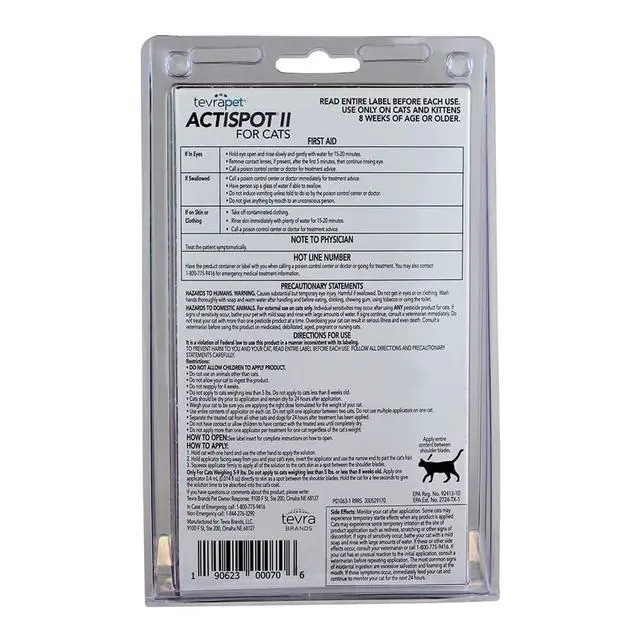 Alt view image 2 of 2 - TevraPet Actispot II Flea Treatment for Small and Medium Cats 5-9 lbs | 6 Doses | Powerful Prevention and Control, Clear