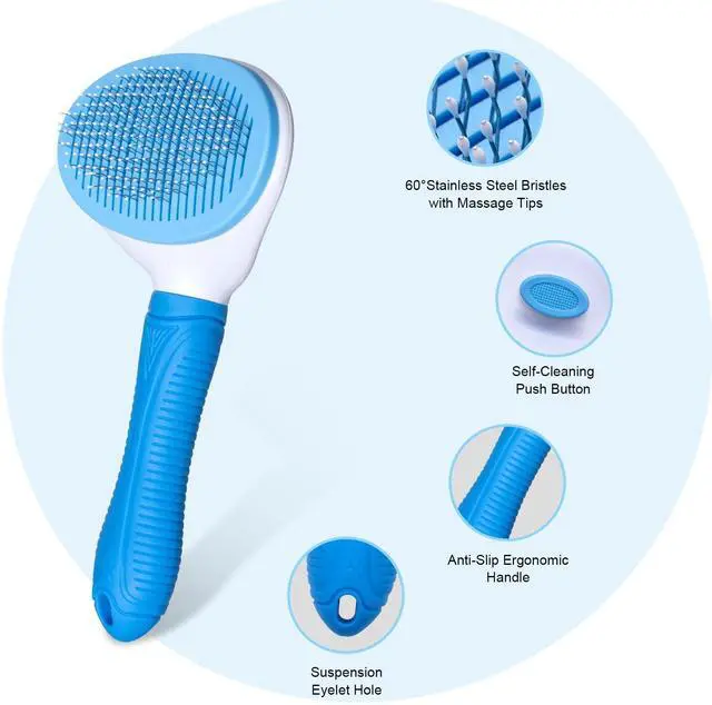 Alt view image 3 of 7 - Aogeili Self Cleaning Slicker Brush, Skin Friendly Deshedding Grooming Tool for Dogs, Cats & Bunny, One-Click Release Removes Loose Undercoat, Mats & Tangles, for Long & Short Hair Shedding Pets