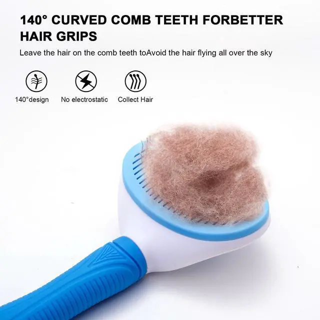 Alt view image 4 of 7 - Aogeili Self Cleaning Slicker Brush, Skin Friendly Deshedding Grooming Tool for Dogs, Cats & Bunny, One-Click Release Removes Loose Undercoat, Mats & Tangles, for Long & Short Hair Shedding Pets