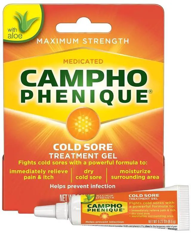 Main image of Campho Phenique Cold Sore and Fever Blister Treatment for Lips, Maximum Strength Provides Instant Relief, Helps Prevent Infection To Promote Healing, Original Gel Formula, 0.23 Oz