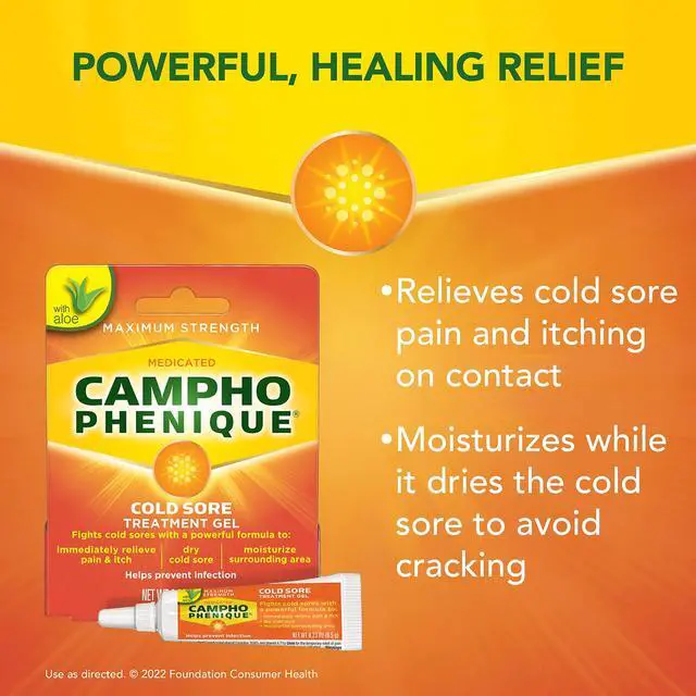 Alt view image 2 of 6 - Campho Phenique Cold Sore and Fever Blister Treatment for Lips, Maximum Strength Provides Instant Relief, Helps Prevent Infection To Promote Healing, Original Gel Formula, 0.23 Oz
