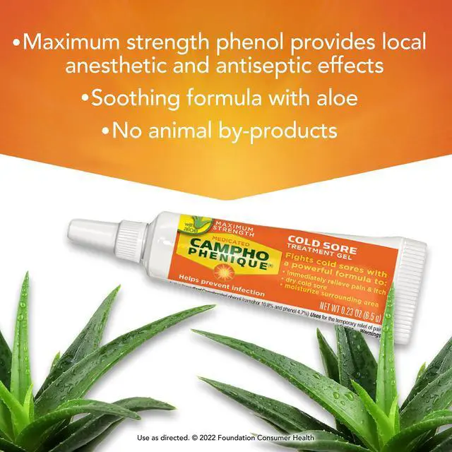Alt view image 4 of 6 - Campho Phenique Cold Sore and Fever Blister Treatment for Lips, Maximum Strength Provides Instant Relief, Helps Prevent Infection To Promote Healing, Original Gel Formula, 0.23 Oz