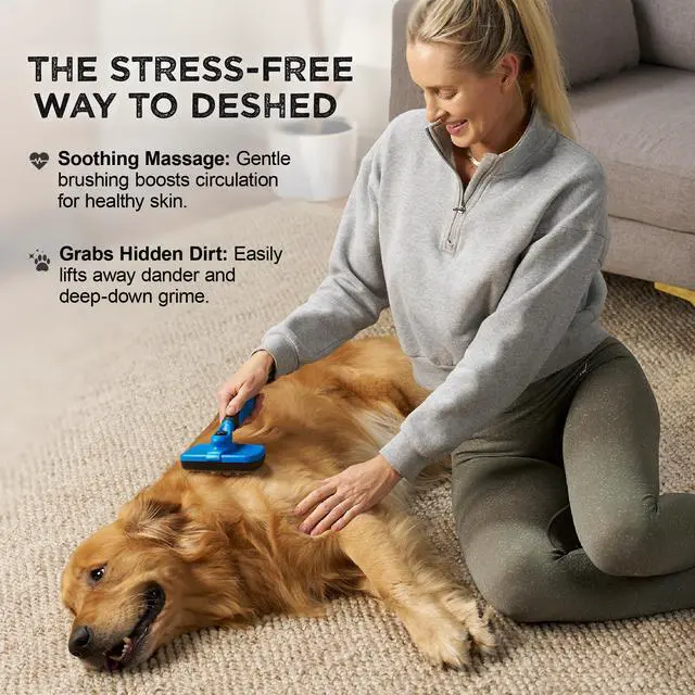 Alt view image 2 of 6 - Deshedding Dog Brush for Shedding Self Clean Cat Brush Deshedding & Grooming Tool for Long Haired and Short Haired Dogs, Slicker Brushes for Dogs, Skin-Friendly, Retractable Bristles, Easy to Clean