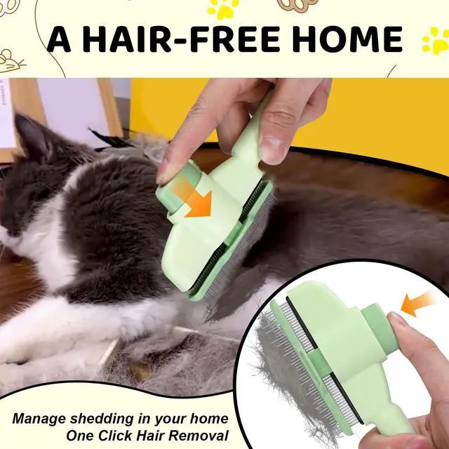 Alt view image 3 of 7 - XANGNIER Pet Hair Removal Comb One-Click Self-Cleaning Grooming Brush, De-Shedding Comb for Short & Long Hair, Pet Grooming Supplies for Cats & Dogs
