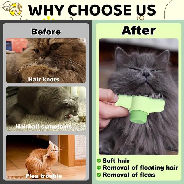 Alt view image 4 of 7 - XANGNIER Pet Hair Removal Comb One-Click Self-Cleaning Grooming Brush, De-Shedding Comb for Short & Long Hair, Pet Grooming Supplies for Cats & Dogs