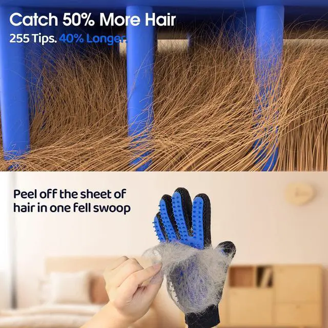 Alt view image 2 of 7 - Pet Hair Remover Glove - Gentle Pet Grooming Glove Brush - Deshedding Glove - Massage Mitt with Enhanced Five Finger Design - Perfect for Dogs & Cats with Long & Short Fur - 1 Pack (Right-hand), Blue