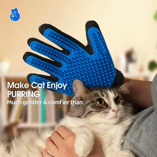 Alt view image 3 of 7 - Pet Hair Remover Glove - Gentle Pet Grooming Glove Brush - Deshedding Glove - Massage Mitt with Enhanced Five Finger Design - Perfect for Dogs & Cats with Long & Short Fur - 1 Pack (Right-hand), Blue