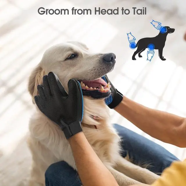 Alt view image 4 of 7 - Pet Hair Remover Glove - Gentle Pet Grooming Glove Brush - Deshedding Glove - Massage Mitt with Enhanced Five Finger Design - Perfect for Dogs & Cats with Long & Short Fur - 1 Pack (Right-hand), Blue