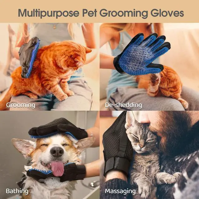Alt view image 6 of 7 - Pet Hair Remover Glove - Gentle Pet Grooming Glove Brush - Deshedding Glove - Massage Mitt with Enhanced Five Finger Design - Perfect for Dogs & Cats with Long & Short Fur - 1 Pack (Right-hand), Blue