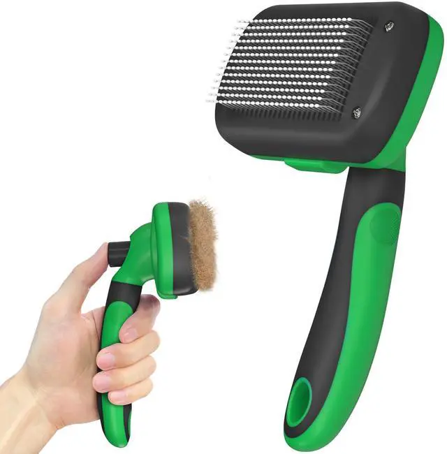 Main image of Dipoo Self Cleaning Deshedding Brush for Dogs & Cats - Skin Friendly Grooming Tool with Hair Removal for Haired Pets, Green