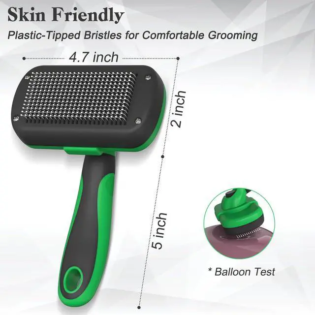 Alt view image 4 of 7 - Dipoo Self Cleaning Deshedding Brush for Dogs & Cats - Skin Friendly Grooming Tool with Hair Removal for Haired Pets, Green