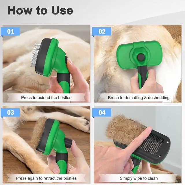 Alt view image 7 of 7 - Dipoo Self Cleaning Deshedding Brush for Dogs & Cats - Skin Friendly Grooming Tool with Hair Removal for Haired Pets, Green