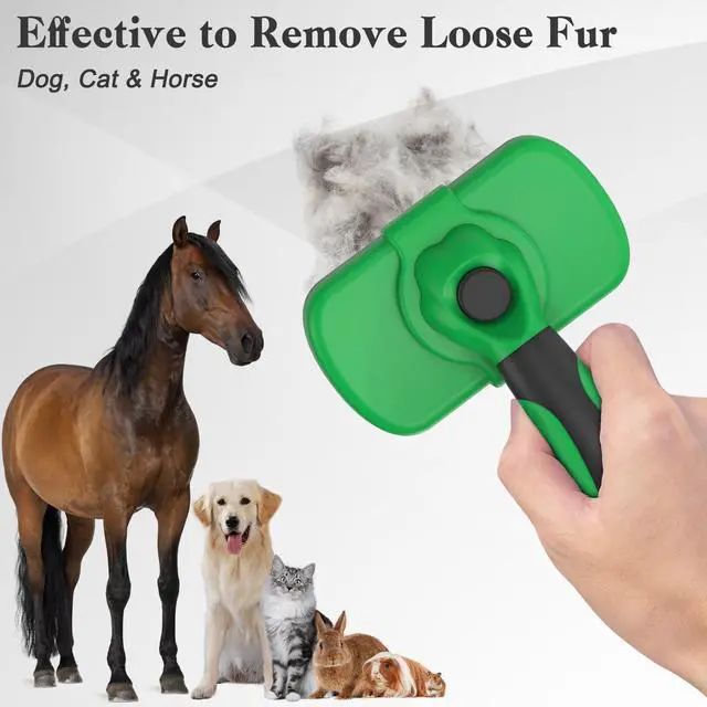 Alt view image 6 of 7 - Dipoo Self Cleaning Deshedding Brush for Dogs & Cats - Skin Friendly Grooming Tool with Hair Removal for Haired Pets, Green