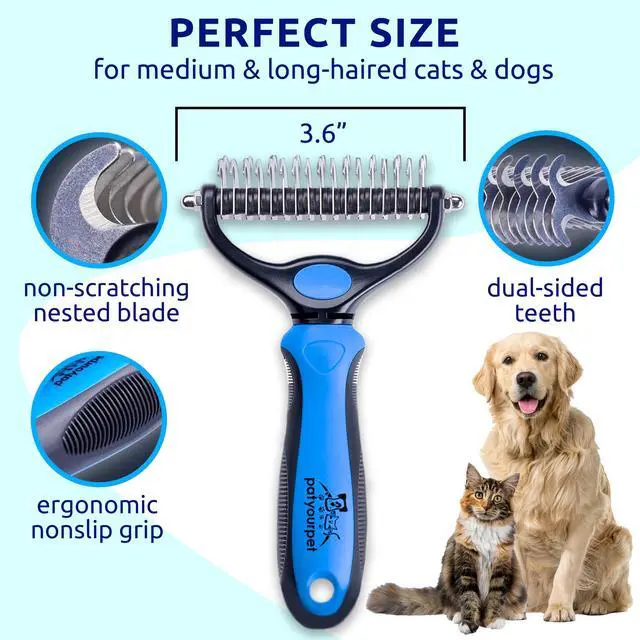 Alt view image 6 of 7 - Pat Your Pet Deshedding Dog Brush For Shedding Cat Brushes For Indoor Cats, Double-Sided Cat Brush Deshedding & Grooming Tool For Long Haired And Short Haired Dogs, Skin-Friendly