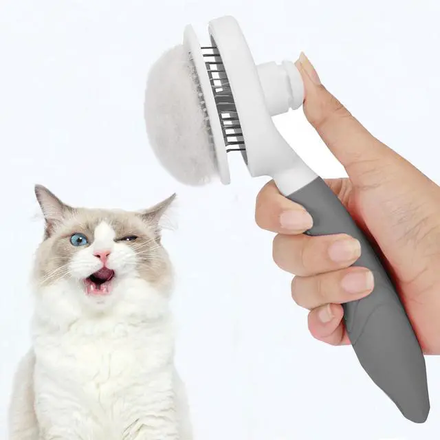 Alt view image 2 of 7 - Self Cleaning Slicker Brush - Cat Brush Skin-Friendly Deshedding Grooming Massaging Tool for Long & Short Haired Pets, Cat Hair Brushes Easy Removes Undercoat for Dogs Cats Rabbits-UPGRADED, Gray