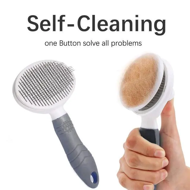 Alt view image 3 of 7 - Self Cleaning Slicker Brush - Cat Brush Skin-Friendly Deshedding Grooming Massaging Tool for Long & Short Haired Pets, Cat Hair Brushes Easy Removes Undercoat for Dogs Cats Rabbits-UPGRADED, Gray