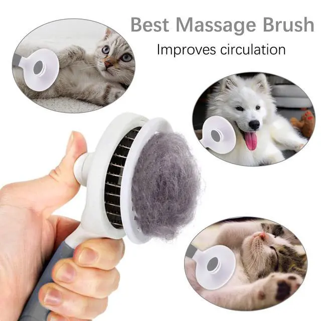 Alt view image 7 of 7 - Self Cleaning Slicker Brush - Cat Brush Skin-Friendly Deshedding Grooming Massaging Tool for Long & Short Haired Pets, Cat Hair Brushes Easy Removes Undercoat for Dogs Cats Rabbits-UPGRADED, Gray