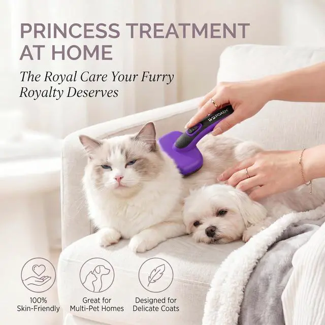 Alt view image 5 of 7 - WOPQAEM Self Cleaning Slicker Brush for Dog and Cat Shedding, Purple