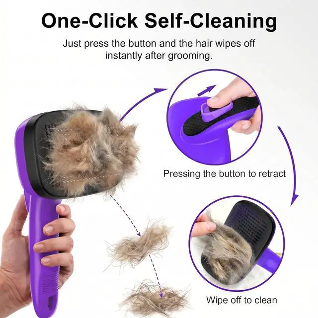 Alt view image 4 of 7 - WOPQAEM Self Cleaning Slicker Brush for Dog and Cat Shedding, Purple