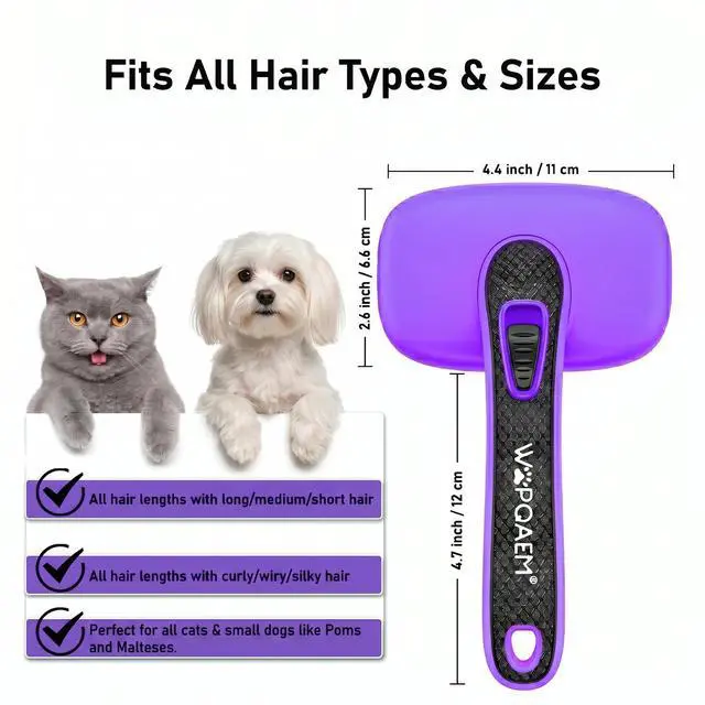 Alt view image 6 of 7 - WOPQAEM Self Cleaning Slicker Brush for Dog and Cat Shedding, Purple