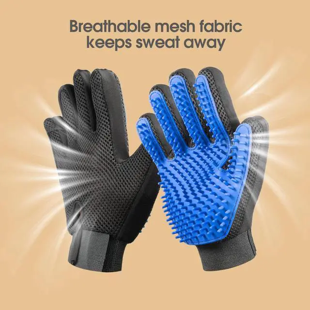 Alt view image 5 of 7 - Upgrade Efficient Pet Hair Remover Gloves - Gentle Shedding Brushes for Dogs, Cats & Horses with Long and Short Hair - 1 Pair (Blue)