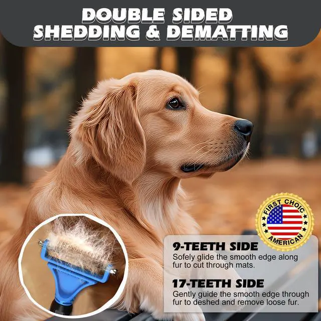Alt view image 2 of 7 - 3PCS Pet Grooming Rake & Metal Comb & Flea Comb for Cats and Dogs, Double-Sided Dematting Tool, Extra-Wide Deshedding Dog Brush for Long Hair to Effectively Remove Tangles, Knots and Mats (Blue)