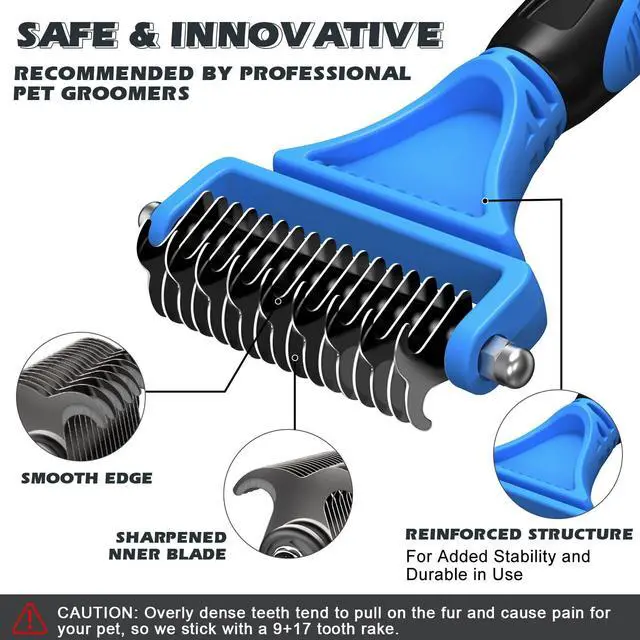 Alt view image 3 of 7 - 3PCS Pet Grooming Rake & Metal Comb & Flea Comb for Cats and Dogs, Double-Sided Dematting Tool, Extra-Wide Deshedding Dog Brush for Long Hair to Effectively Remove Tangles, Knots and Mats (Blue)