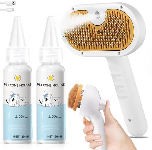 Main image of Pet Steam Brush for Dog & Cat 3-in-1 Spray Hair Removal Comb for Shedding & Grooming, Softens Fur & Reduces Static Water Brush for Long & Short Coats, Bath-Hating Pets, Includes Waterless Shampoo