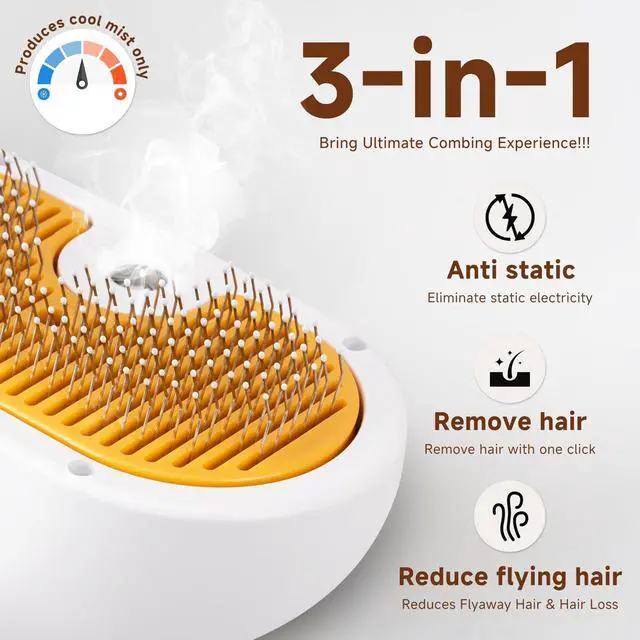 Alt view image 2 of 7 - Pet Steam Brush for Dog & Cat 3-in-1 Spray Hair Removal Comb for Shedding & Grooming, Softens Fur & Reduces Static Water Brush for Long & Short Coats, Bath-Hating Pets, Includes Waterless Shampoo