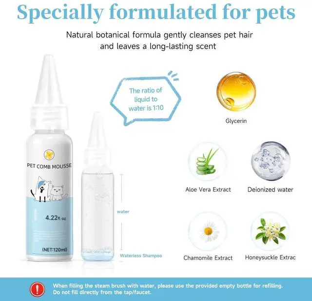 Alt view image 3 of 7 - Pet Steam Brush for Dog & Cat 3-in-1 Spray Hair Removal Comb for Shedding & Grooming, Softens Fur & Reduces Static Water Brush for Long & Short Coats, Bath-Hating Pets, Includes Waterless Shampoo