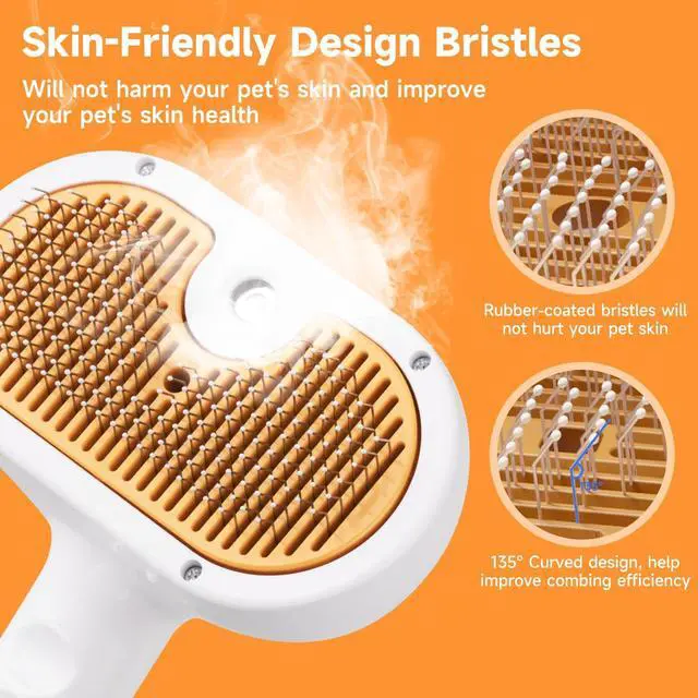 Alt view image 4 of 7 - Pet Steam Brush for Dog & Cat 3-in-1 Spray Hair Removal Comb for Shedding & Grooming, Softens Fur & Reduces Static Water Brush for Long & Short Coats, Bath-Hating Pets, Includes Waterless Shampoo
