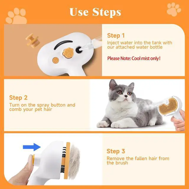 Alt view image 6 of 7 - Pet Steam Brush for Dog & Cat 3-in-1 Spray Hair Removal Comb for Shedding & Grooming, Softens Fur & Reduces Static Water Brush for Long & Short Coats, Bath-Hating Pets, Includes Waterless Shampoo