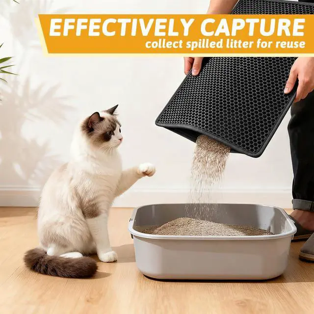 Alt view image 3 of 7 - Cat Litter Mat Double Layer Waterproof Urine Proof Trapping Mat 1 Pack (Black, 24x15 Inch (Pack of 1))