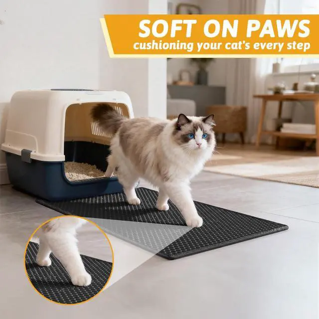 Alt view image 4 of 7 - Cat Litter Mat Double Layer Waterproof Urine Proof Trapping Mat 1 Pack (Black, 24x15 Inch (Pack of 1))