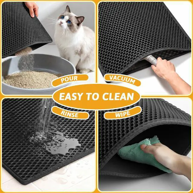 Alt view image 6 of 7 - Cat Litter Mat Double Layer Waterproof Urine Proof Trapping Mat 1 Pack (Black, 24x15 Inch (Pack of 1))