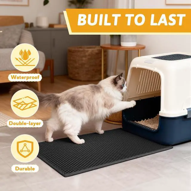 Alt view image 7 of 7 - Cat Litter Mat Double Layer Waterproof Urine Proof Trapping Mat 1 Pack (Black, 24x15 Inch (Pack of 1))