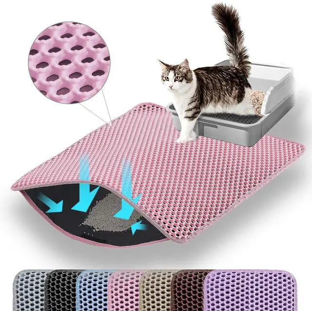 Main image of Petinstinct Cat Litter Mat, Double Layer Honeycomb Cat Litter Trapping Mat, Non Slip Waterproof Urine Proof Cat Litter Box Mat for Floor, Kitty Litter Rug, Cat Supplies, Pink, 20x14 Inches
